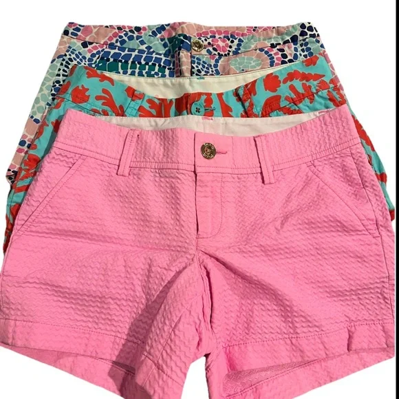 Lilly Pulitzer Shorts Bundle (3) sz 0 Pink Seersucker Tropical Resort Preppy - Picture 1 of 16
